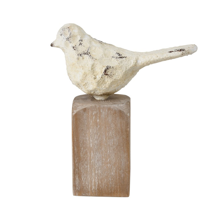 Atlas Lighting Higgins Set of 3 Wood & Metal Bird Objects | Aged Cream & Natural Fir | Bookshelf & Mantel Decor | Model AC11382-01S