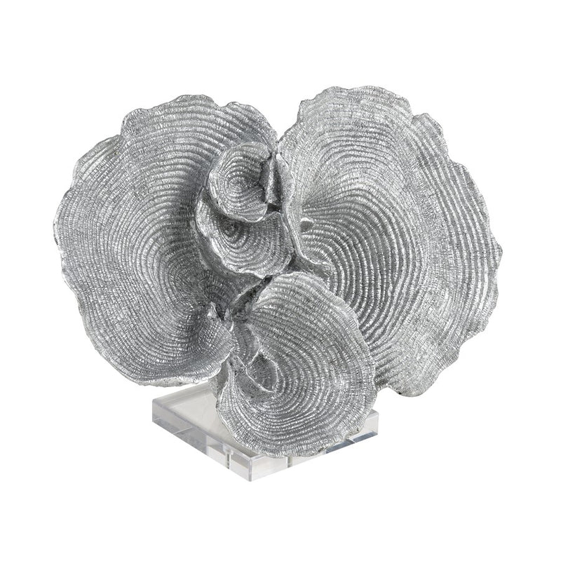 Atlas Lighting Hilty 13in Silver Coral Sculpture on Acrylic Base | Modern Composite Art | Bookshelf & Tabletop Decor | Model AC11384-01