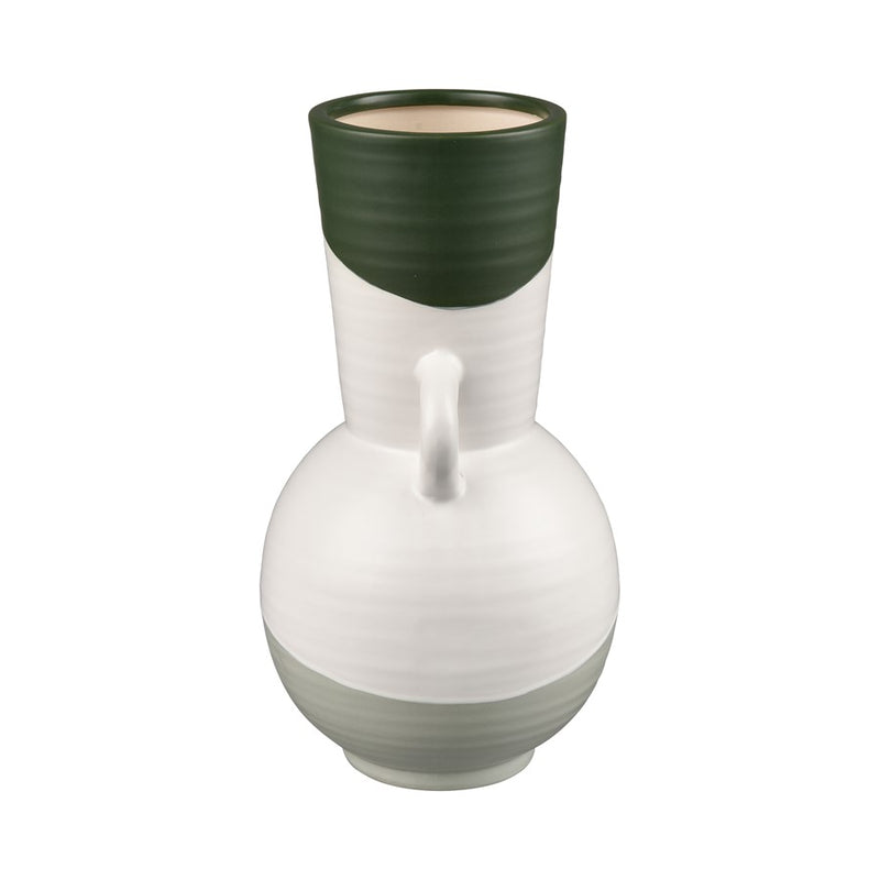 Atlas Lighting Joffe Medium Vase | White and Dark Green Earthenware | Living Room & Entryway Decor | 6.25 x 6.25 x 12 in | Model AC11404-02