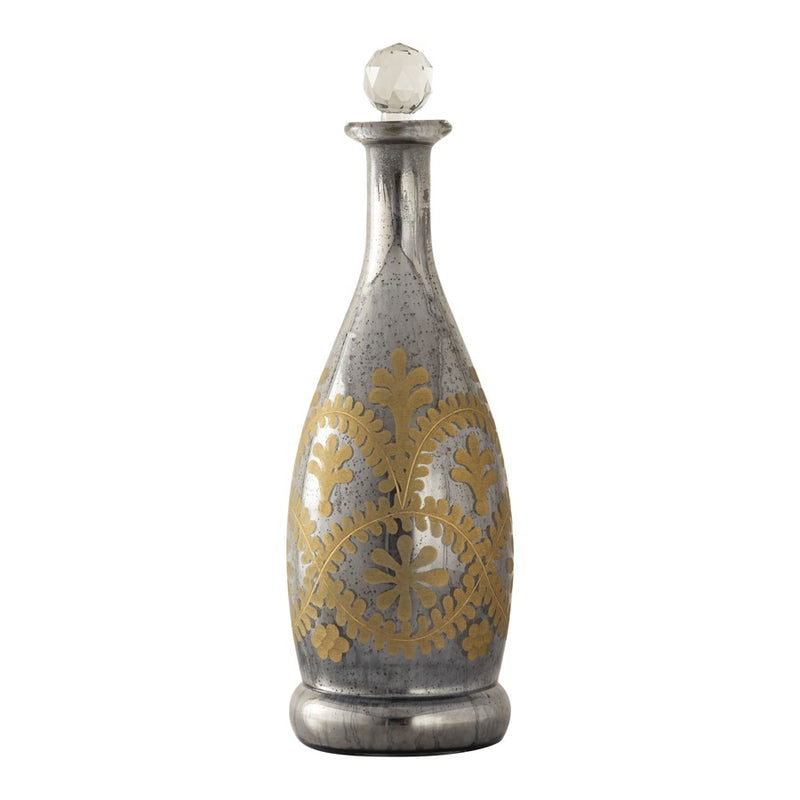 Atlas Lighting Kemal Bottle Set of 3 | Antique Silver & Gold Glass | Shelf & Bar Decor | 4.5 x 4.5 x 14.5 in | Model AC11411-01S