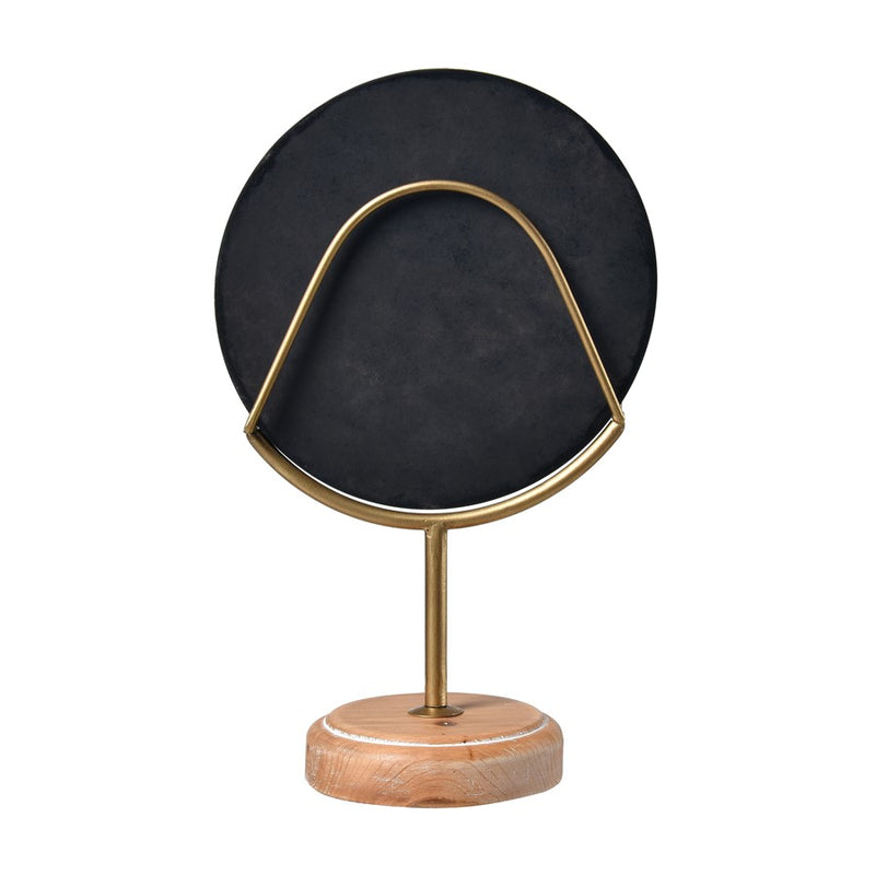 Atlas Lighting Lambert Carved Small Object | Natural Wood Disc on Gold Metal Stand | Living Room & Study Sculpture | Model AC11423-01