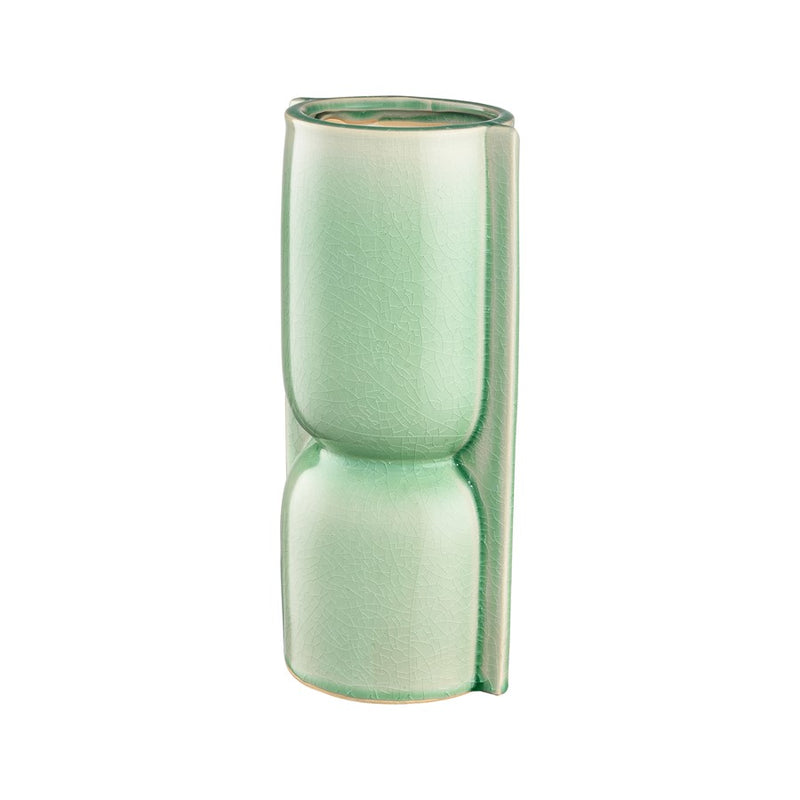 Atlas Lighting Leddy Large Vase | Light Green Crackled Earthenware | Living Room & Entryway Table Decor | 6 x 4.75 x 11.75 in | Model AC11426-02