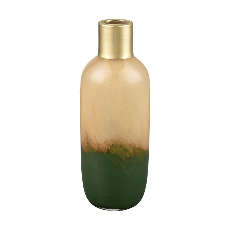 Atlas Lighting Leona Tall Vase | Caramel Tan Glass with Brushed Brass Cuff | Entryway & Shelf Decor | 3 x 3 x 8.25 in | Model AC11430-01