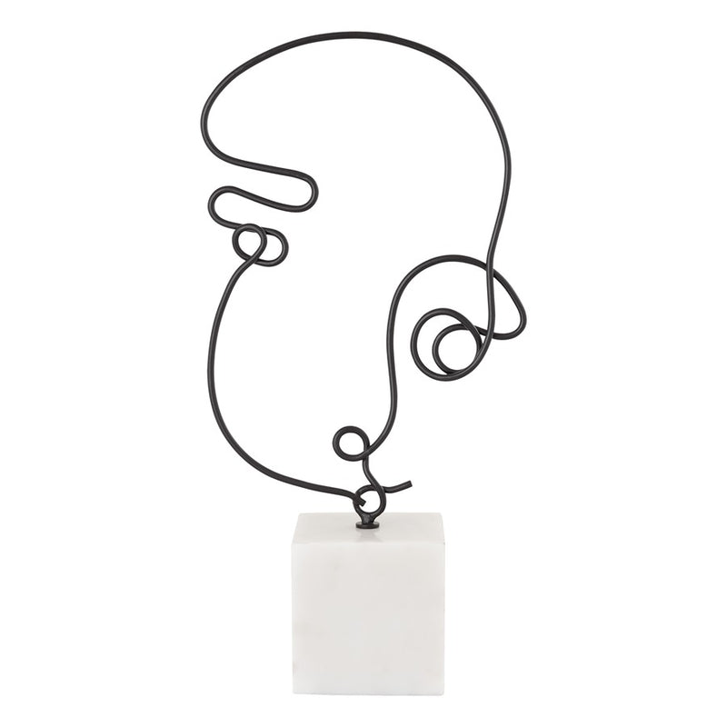 Atlas Lighting Line Drawing 12in Matte Black Metal Figurative Sculpture | Modern Contemporary on Marble Base | Shelf & Tabletop | Model AC11439-01
