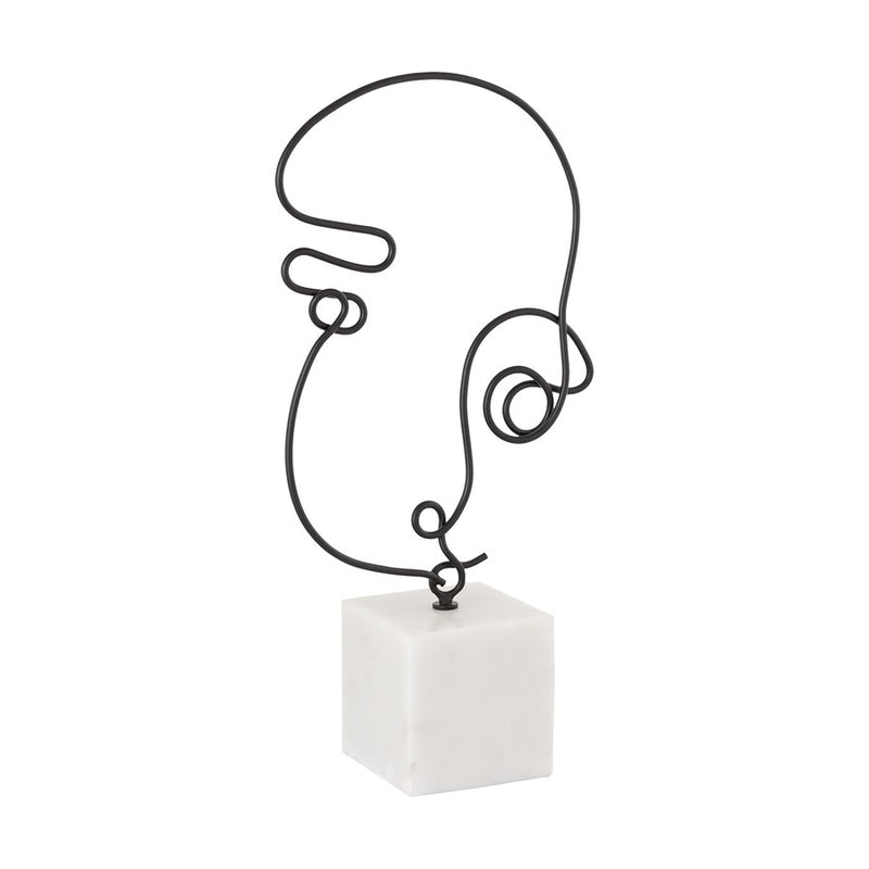 Atlas Lighting Line Drawing 12in Matte Black Metal Figurative Sculpture | Modern Contemporary on Marble Base | Shelf & Tabletop | Model AC11439-01