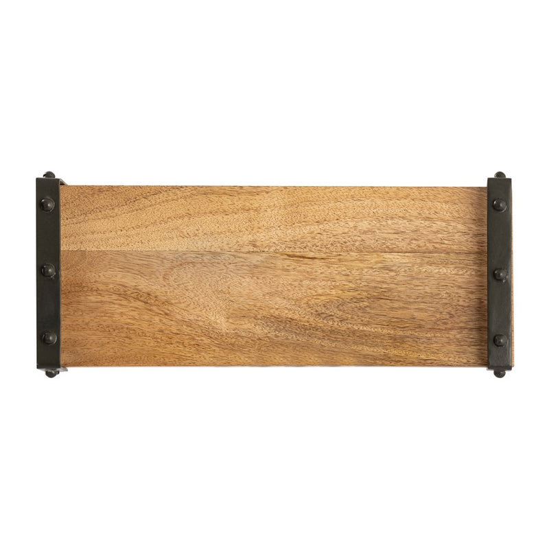 Atlas Lighting Linwood 17in Natural Mango Wood Serving Tray | Transitional with Black Iron Handles | Kitchen & Coffee Table | Model AC11440-01