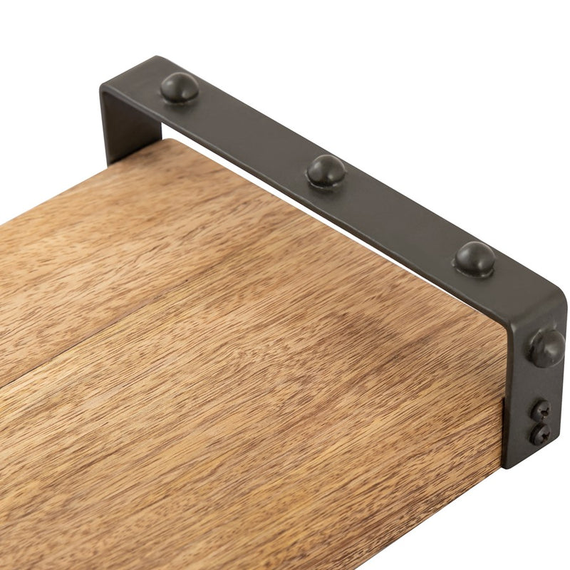Atlas Lighting Linwood 17in Natural Mango Wood Serving Tray | Transitional with Black Iron Handles | Kitchen & Coffee Table | Model AC11440-01