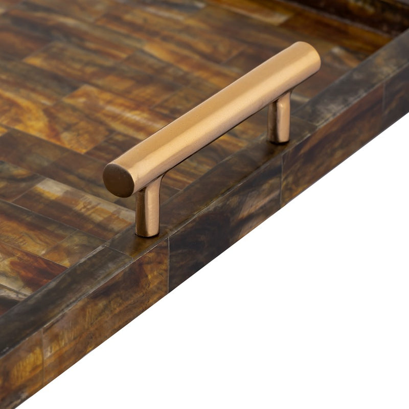 Atlas Lighting Little Horn Tray | Transitional Horn Composite with Brass Metal Handles | Coffee Table & Entryway Serving Tray | Model AC11443-01