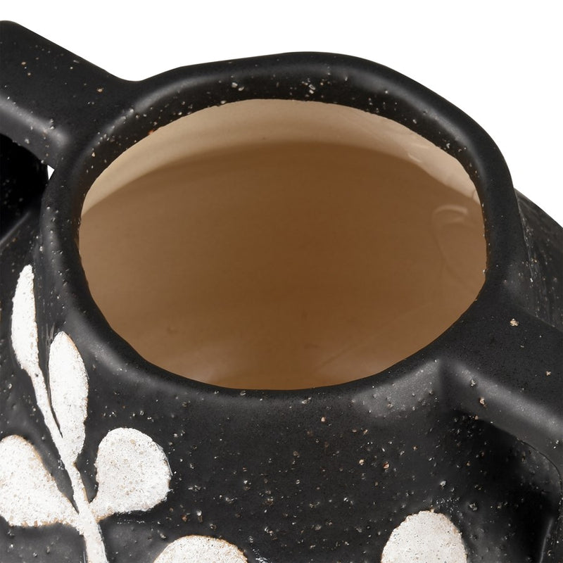 Atlas Lighting Maria Small Vase | Transitional Matte Black Earthenware with White Leaf Pattern | Living Room & Entryway Decor | Model AC11462-01