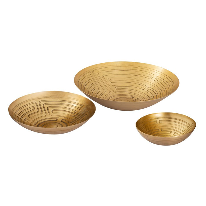 Atlas Lighting Maze Etched Bowl, Set of 3, Brass
