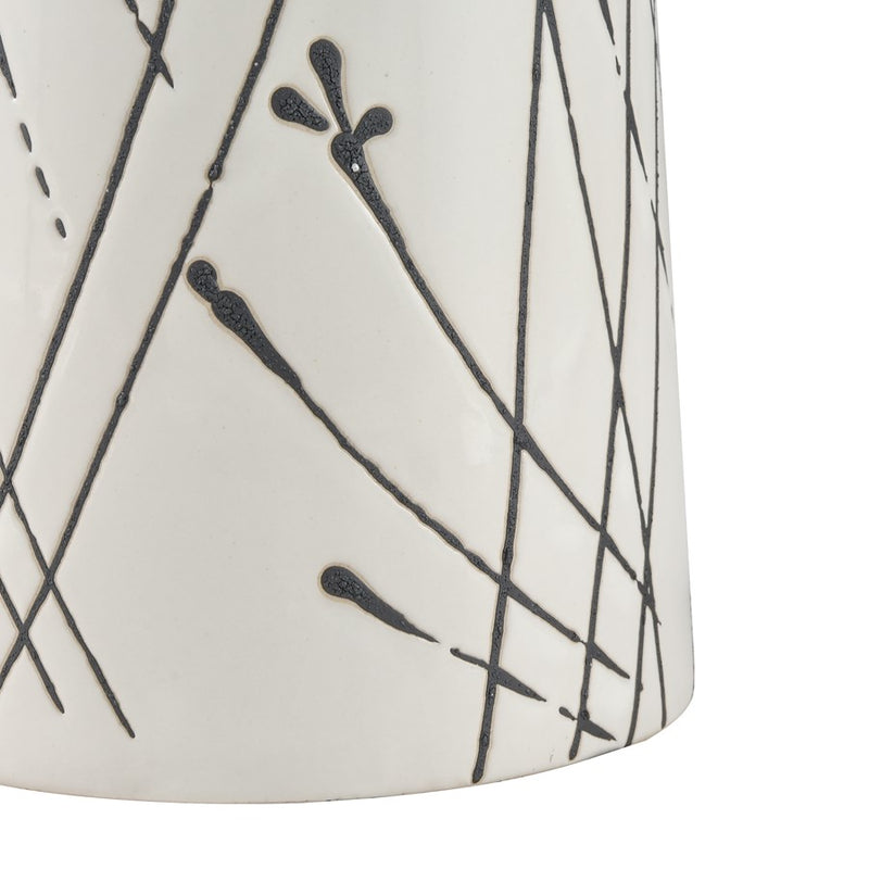 Atlas Lighting Melton Small Vase | Traditional White Earthenware with Black Stems | Tabletop & Shelf Decor | 4.5 x 4.5 x 12 in | Model AC11475-01