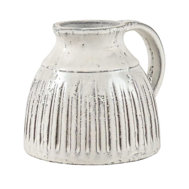 Atlas Lighting Muriel Small Pitcher | Aged White Glazed Earthenware | Kitchen & Living Room Vase | 8.5 x 7 x 6.5 in | Model AC11490-01