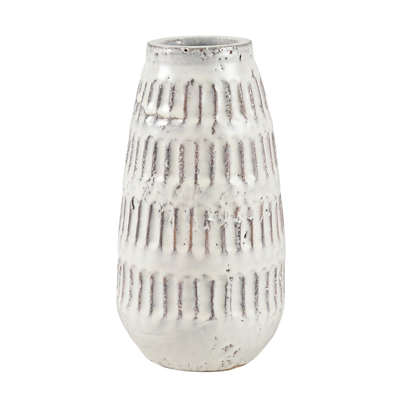 Atlas Lighting Muriel Large Vase | Aged White Glazed Earthenware | Farmhouse & Coastal Decor | 4.5 x 4.5 x 9 in | Model AC11491-01