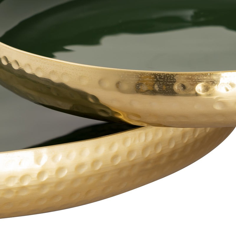 Atlas Lighting Nelson Tray Set of 2 | Dark Green Enamel & Polished Brass Hammered Metal | Kitchen & Living Room Organizer | Model AC11498-02S