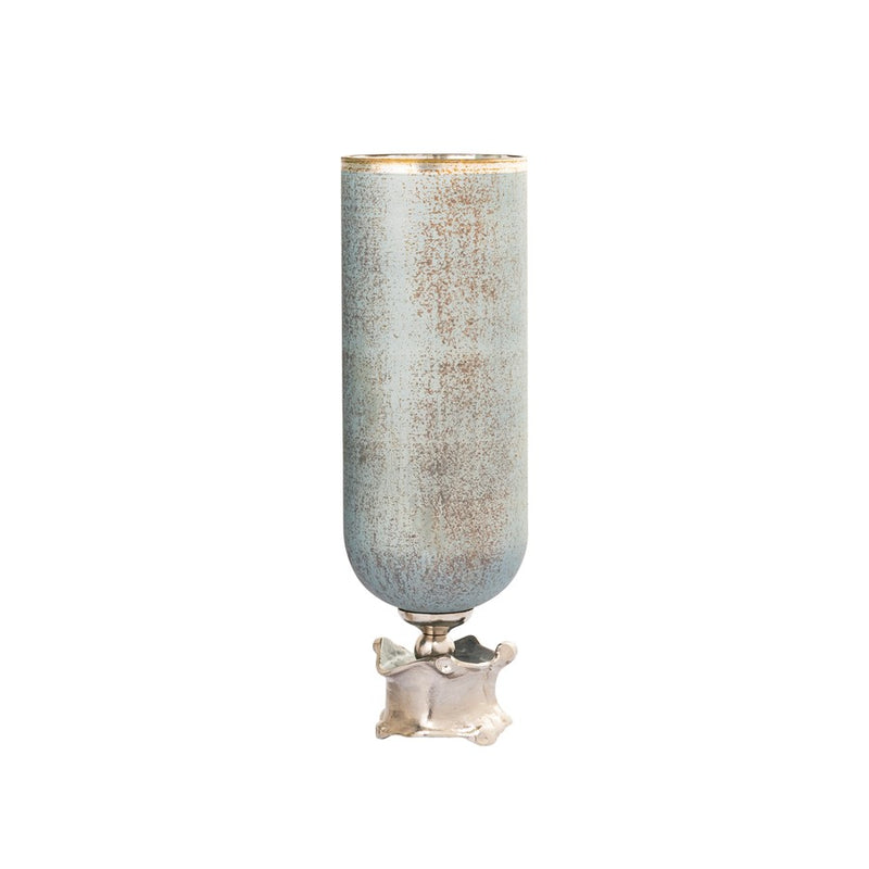 Atlas Lighting Oasis Medium Vase | Frosted Blue Glass and Nickel Metal | Living Room & Entryway Decor | 6 x 6 x 19 in | Model AC11503-01