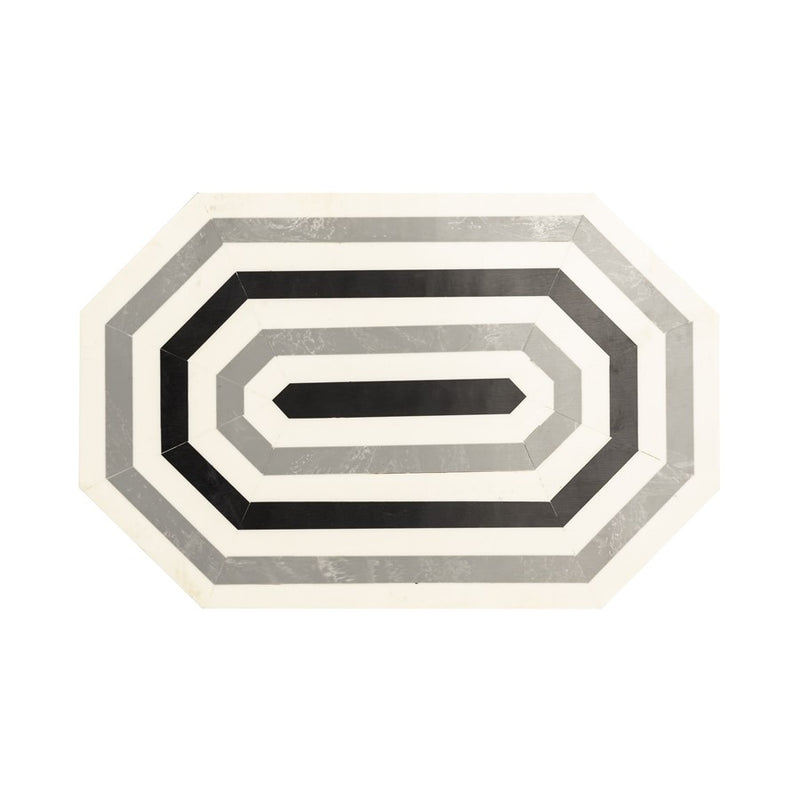 Atlas Lighting Octagonal Striped Box Set of 2 | White and Black Composite Storage | Living Room & Shelf Decor | 11.5 x 7.5 x 5 in | Model AC11504-01S