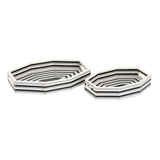 Atlas Lighting Octagonal Striped Tray Set of 2, White