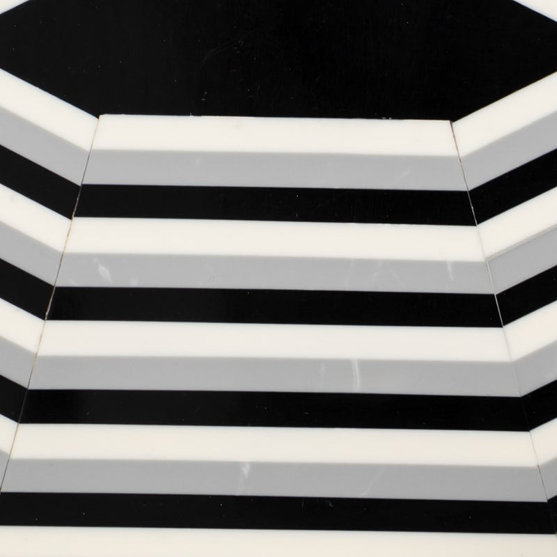 Atlas Lighting Octagonal Striped Tray Set of 2 | White and Black Composite Serving Trays | Coffee Table & Kitchen Decor | Model AC11505-01S