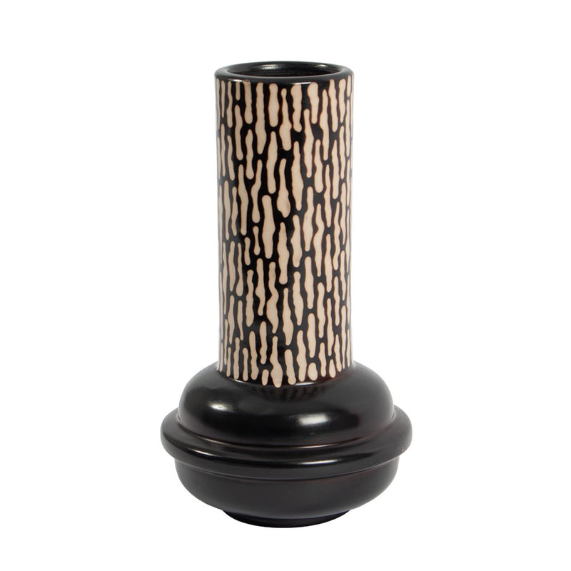 Atlas Lighting Ofelia Medium Vase | Transitional Black and Cream Earthenware | Living Room & Entryway Decor | 6 x 6 x 10 in | Model AC11510-01