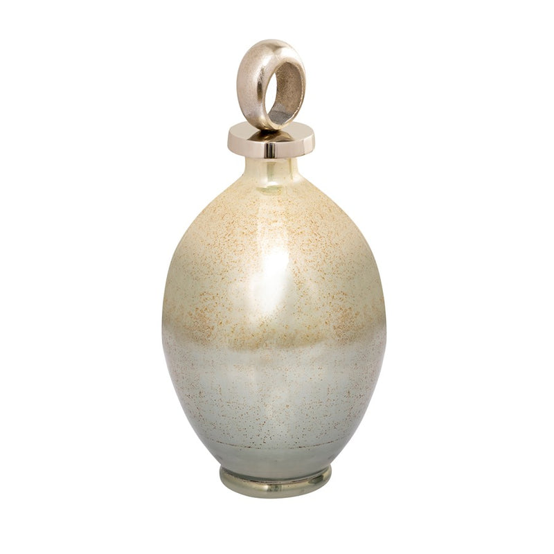 Atlas Lighting Opal Ring 16.5in Large Mercury Glass Bottle | Ombre Green Glass with Polished Nickel Ring Top | Shelf & Table Decor | Model AC11512-02