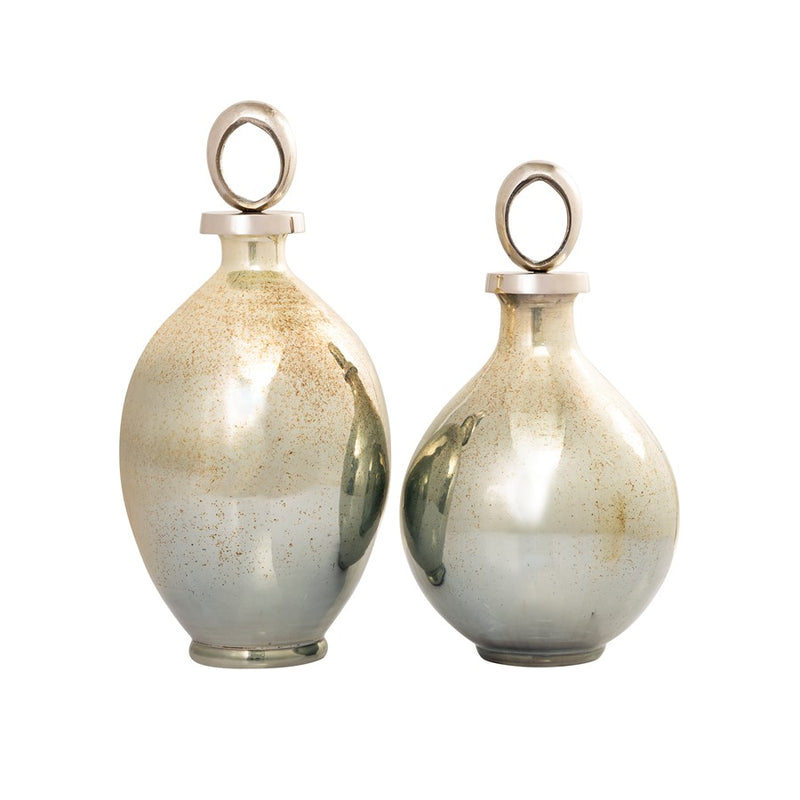Atlas Lighting Opal Ring 16.5in Large Mercury Glass Bottle | Ombre Green Glass with Polished Nickel Ring Top | Shelf & Table Decor | Model AC11512-02