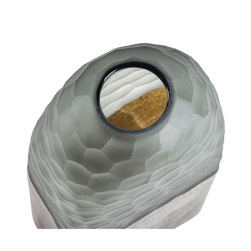 Atlas Lighting Oreja Small Vase | Smoke Gray & Brown Chiseled Glass | Shelf & Tabletop Decor | 5.5 x 5.5 x 6 in | Model AC11514-01