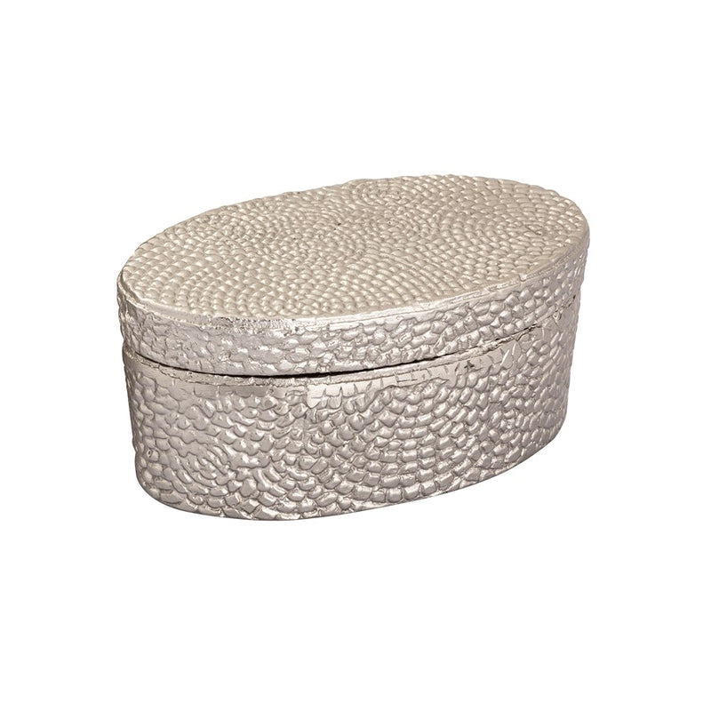 Atlas Lighting Oval Pebble Large Box | Antique Nickel Cast Aluminum | Living Room & Entryway Storage | 9 x 5 x 4 in | Model AC11521-02
