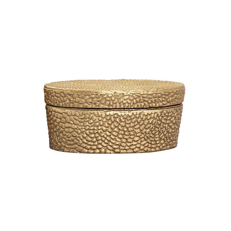 Atlas Lighting Oval Pebble Small Box | Antique Brass Cast Aluminum | Shelf & Desk Storage | 8 x 4 x 3.5 in | Model AC11521-03