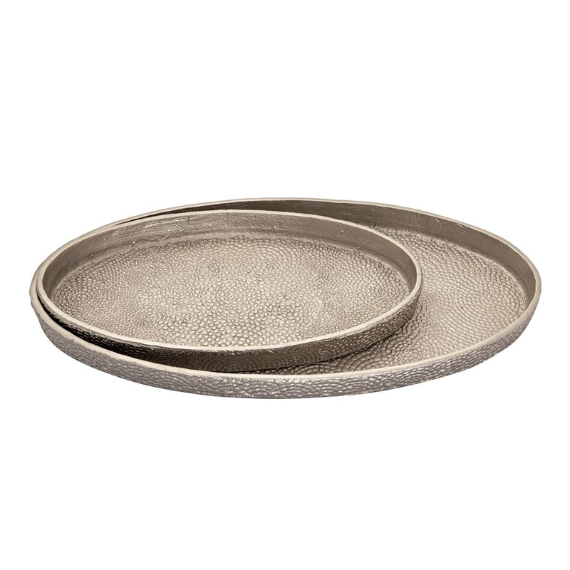 Atlas Lighting Oval Pebble Tray Set of 2 | Transitional Antique Nickel Metal | Coffee Table & Console Organizer | 24 x 13 x 1.5 in | Model AC11522-01S
