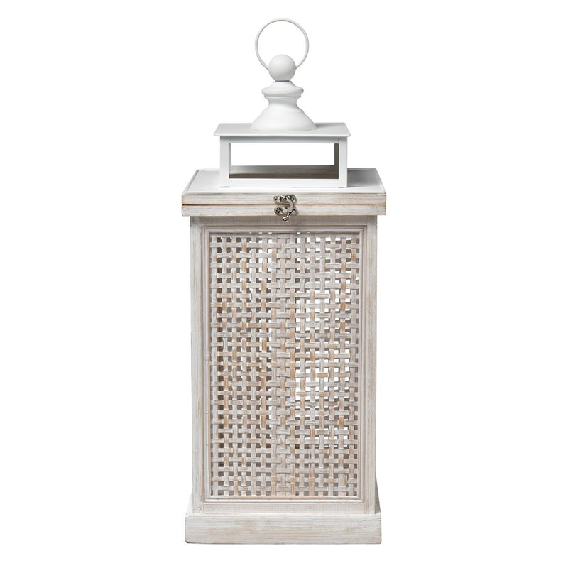 Atlas Lighting Paley Lantern Set of 2 | Transitional Weathered White Wood & Woven Panels | Tabletop & Covered Patio Decor | Model AC11523-01S