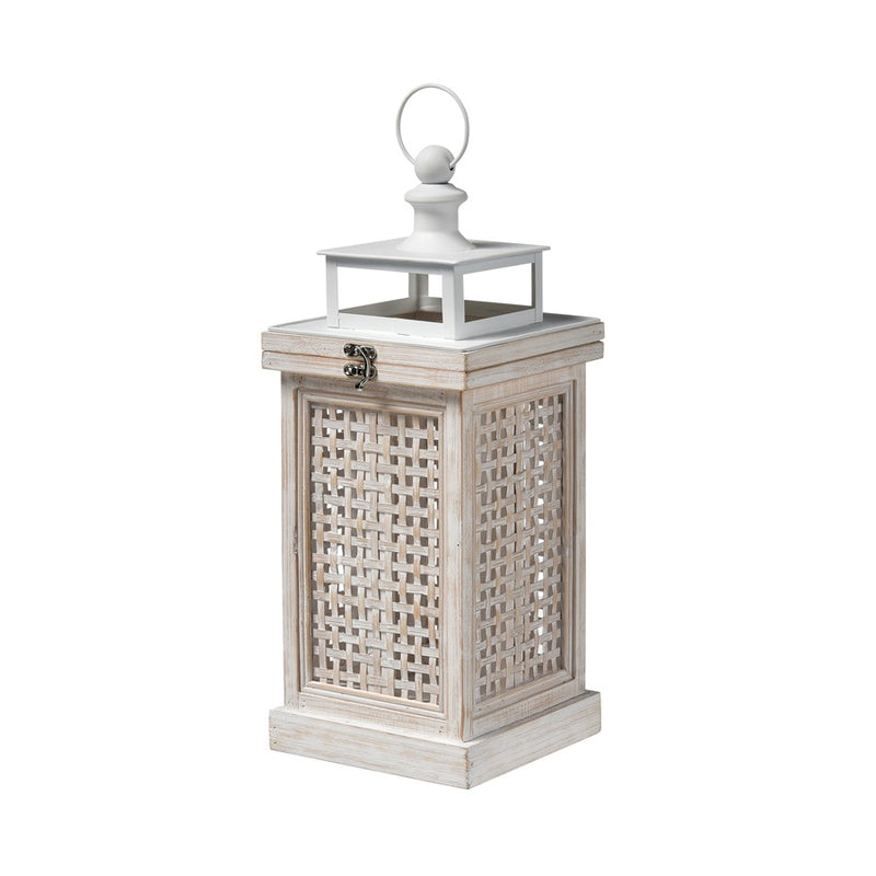 Atlas Lighting Paley Lantern Set of 2 | Transitional Weathered White Wood & Woven Panels | Tabletop & Covered Patio Decor | Model AC11523-01S