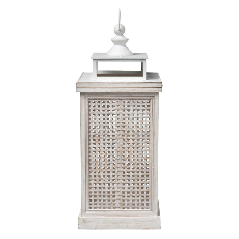 Atlas Lighting Paley Lantern Set of 2 | Transitional Weathered White Wood & Woven Panels | Tabletop & Covered Patio Decor | Model AC11523-01S