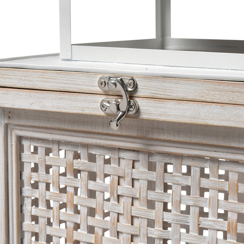 Atlas Lighting Paley Lantern Set of 2 | Transitional Weathered White Wood & Woven Panels | Tabletop & Covered Patio Decor | Model AC11523-01S
