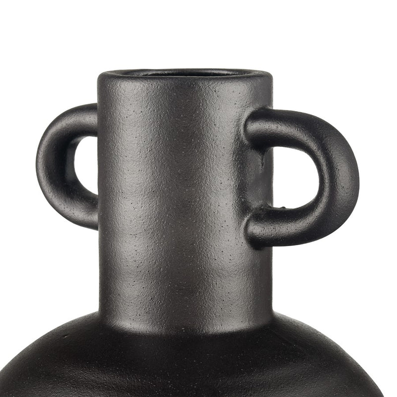 Atlas Lighting Pavit Small Vase | Matte Black Earthenware Amphora | Living Room & Bedroom Decor | 6.5 x 6.5 x 9.25 in | Model AC11531-01