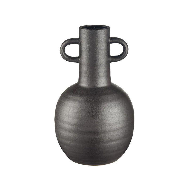 Atlas Lighting Pavit Large Vase | Matte Black Earthenware Amphora | Living Room & Bedroom Decor | 6.5 x 6.5 x 11 in | Model AC11531-02