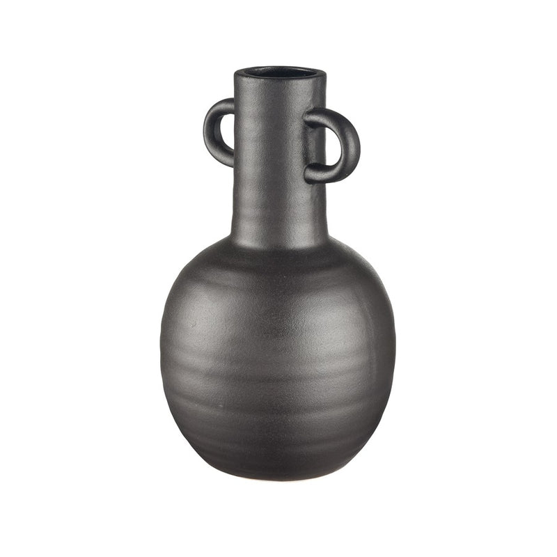 Atlas Lighting Pavit Large Vase | Matte Black Earthenware Amphora | Living Room & Bedroom Decor | 6.5 x 6.5 x 11 in | Model AC11531-02