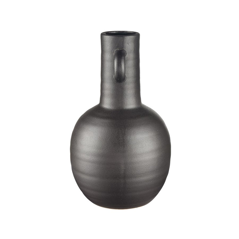Atlas Lighting Pavit Large Vase | Matte Black Earthenware Amphora | Living Room & Bedroom Decor | 6.5 x 6.5 x 11 in | Model AC11531-02
