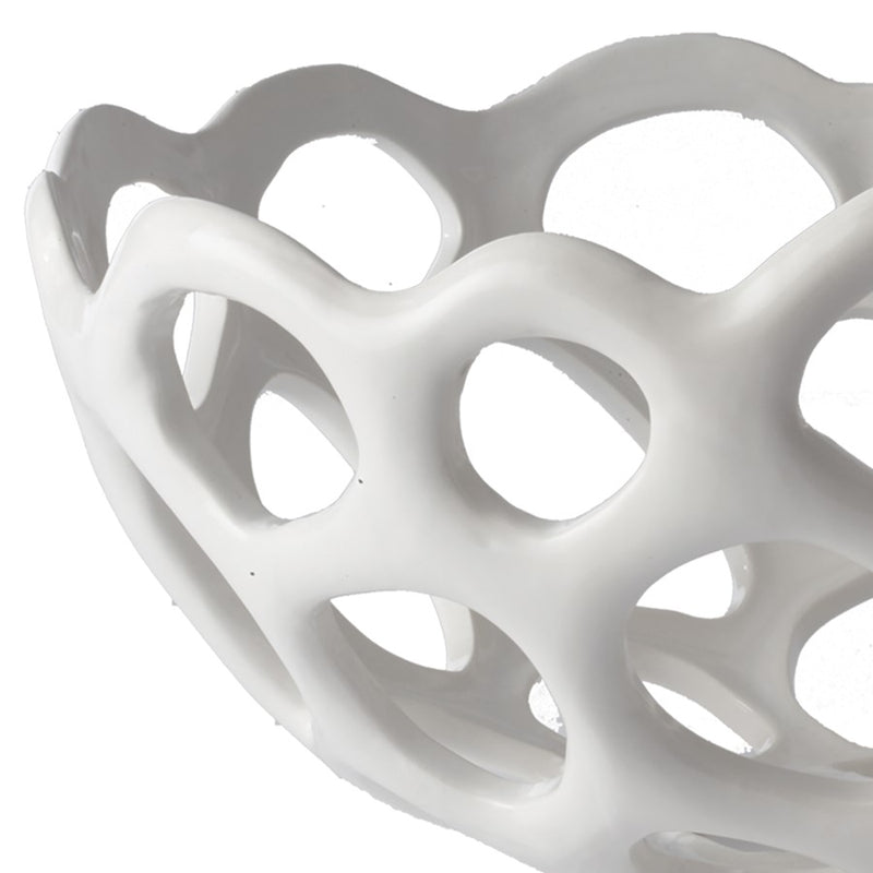 Atlas Lighting Perforated Porcelain Bowl | White Matte Earthenware | Kitchen & Dining Fruit Display | 12 x 12 x 6 in | Model AC11535-01