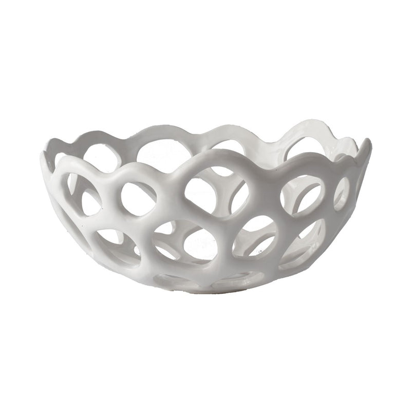 Atlas Lighting Perforated Porcelain Bowl | White Matte Earthenware | Kitchen & Dining Fruit Display | 12 x 12 x 6 in | Model AC11535-01