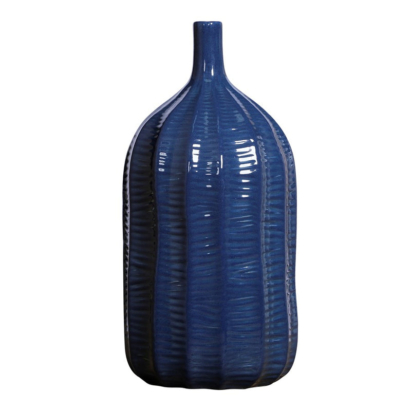 Atlas Lighting Philip Vase 14in Tall | Transitional Dark Blue Earthenware | Living Room & Entryway Decor | 7 x 7 x 14 in | Model AC11536-01