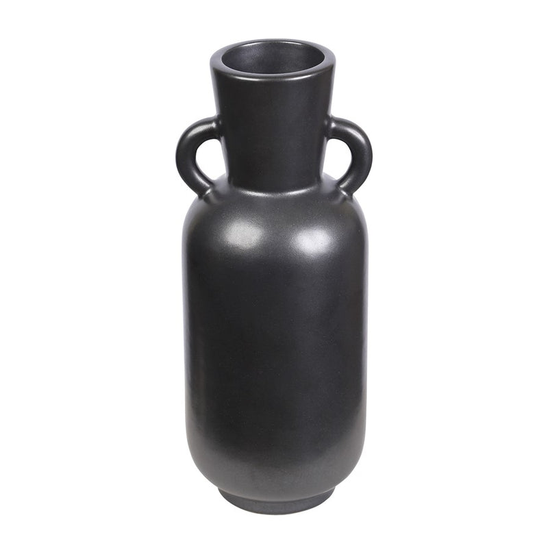 Atlas Lighting Raja Large Vase | Black Satin Earthenware with Amphora Handles | Living Room & Hallway Console Accent | Model AC11547-01