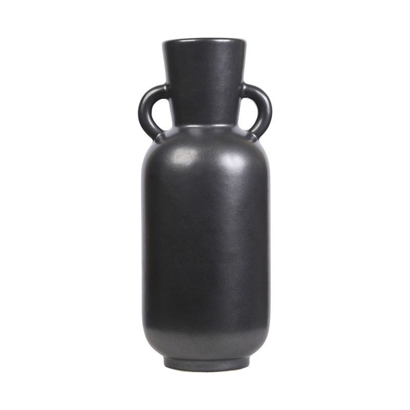 Atlas Lighting Raja Large Vase | Black Satin Earthenware with Amphora Handles | Living Room & Hallway Console Accent | Model AC11547-01