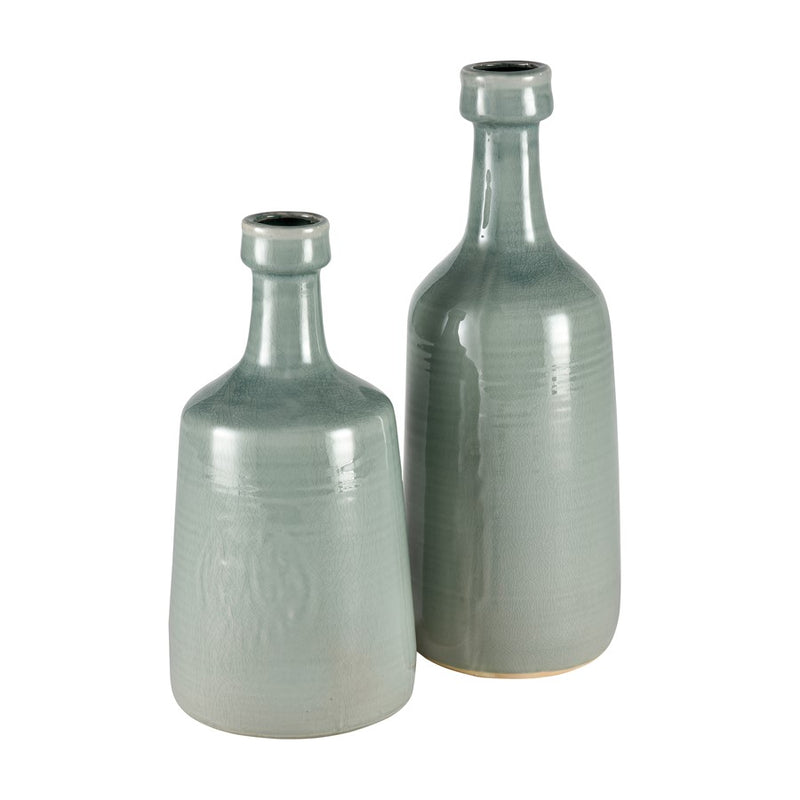Atlas Lighting Row Large Vase | Light Green Earthenware Ceramic | Living Room & Entryway Floor Accent | 7.25 x 7.25 x 19 in | Model AC11567-01