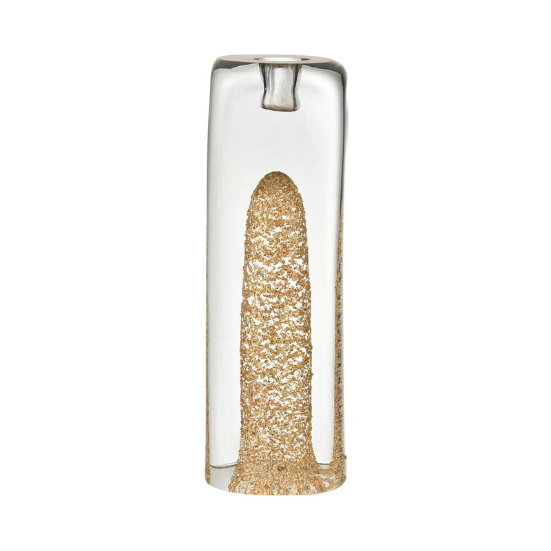 Atlas Lighting Sally 9in Candle Holder | Clear Glass with Gold Flecks | Dining Table & Mantel Accent | 2.75 x 2.75 x 9 in | Model AC11570-02