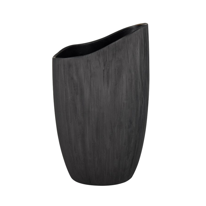 Atlas Lighting Scribing Vase | Modern Black Earthenware | Living Room & Entryway Decor | 6 x 5 x 10 in | Model AC11572-01