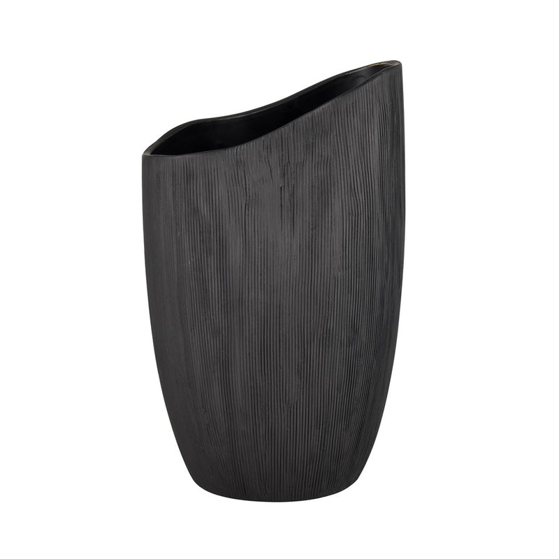 Atlas Lighting Scribing Vase | Modern Black Earthenware | Living Room & Entryway Decor | 6 x 5 x 10 in | Model AC11572-01