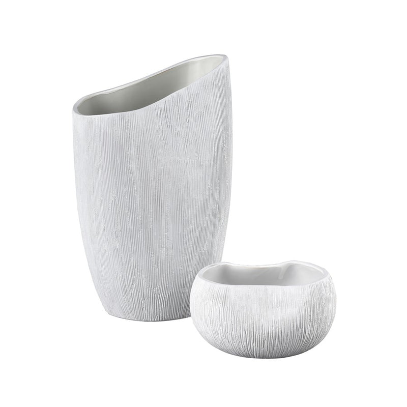 Atlas Lighting Scribing Vase | Modern White Earthenware | Living Room & Entryway Decor | 6 x 5 x 10 in | Model AC11572-02
