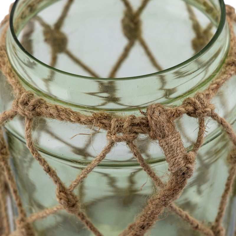 Atlas Lighting Sea Garden Vase | Light Green Glass with Jute Rope | Coastal Living Room & Entryway Decor | 7.5 x 7.5 x 8 in | Model AC11574-01