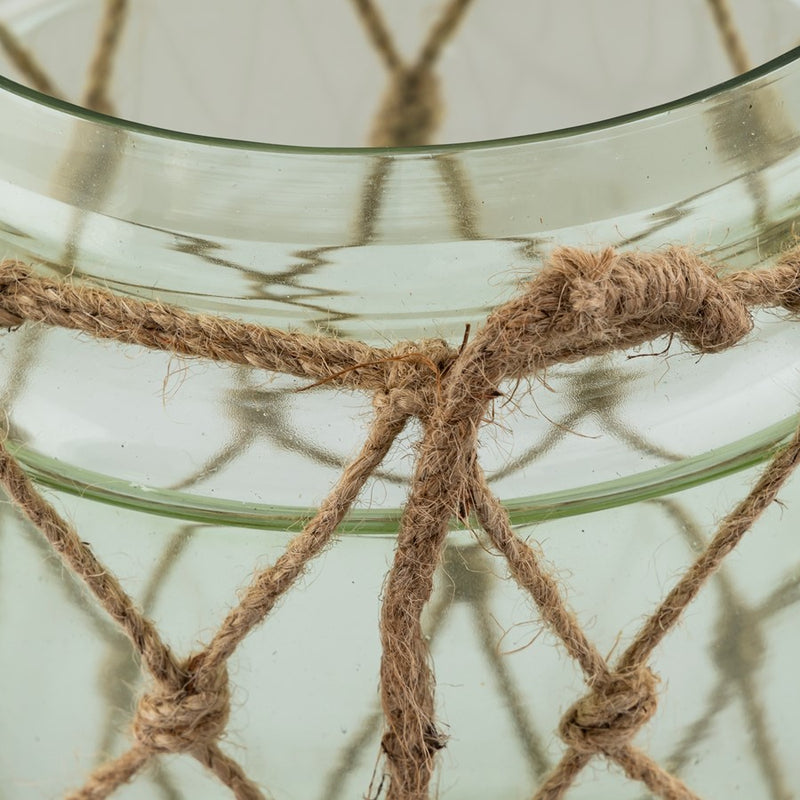 Atlas Lighting Sea Garden Large Vase | Light Green Sea Glass with Jute Rope | Living Room & Entryway Decor | 7.5 x 7.5 x 10 in | Model AC11574-02