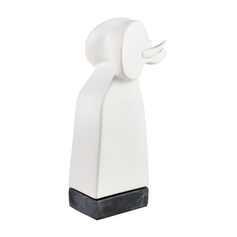 Atlas Lighting Serengeti Elephant Sculpture | Matte White Earthenware on Black Stone Base | Bookshelf & Credenza Decor | Model AC11578-01